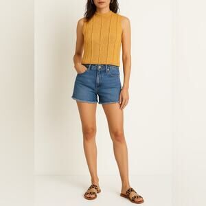 VINTAGE KALEIGH Sleeveless Knit Mock Neck Crop Tank | SM | Orange | 90s Casual